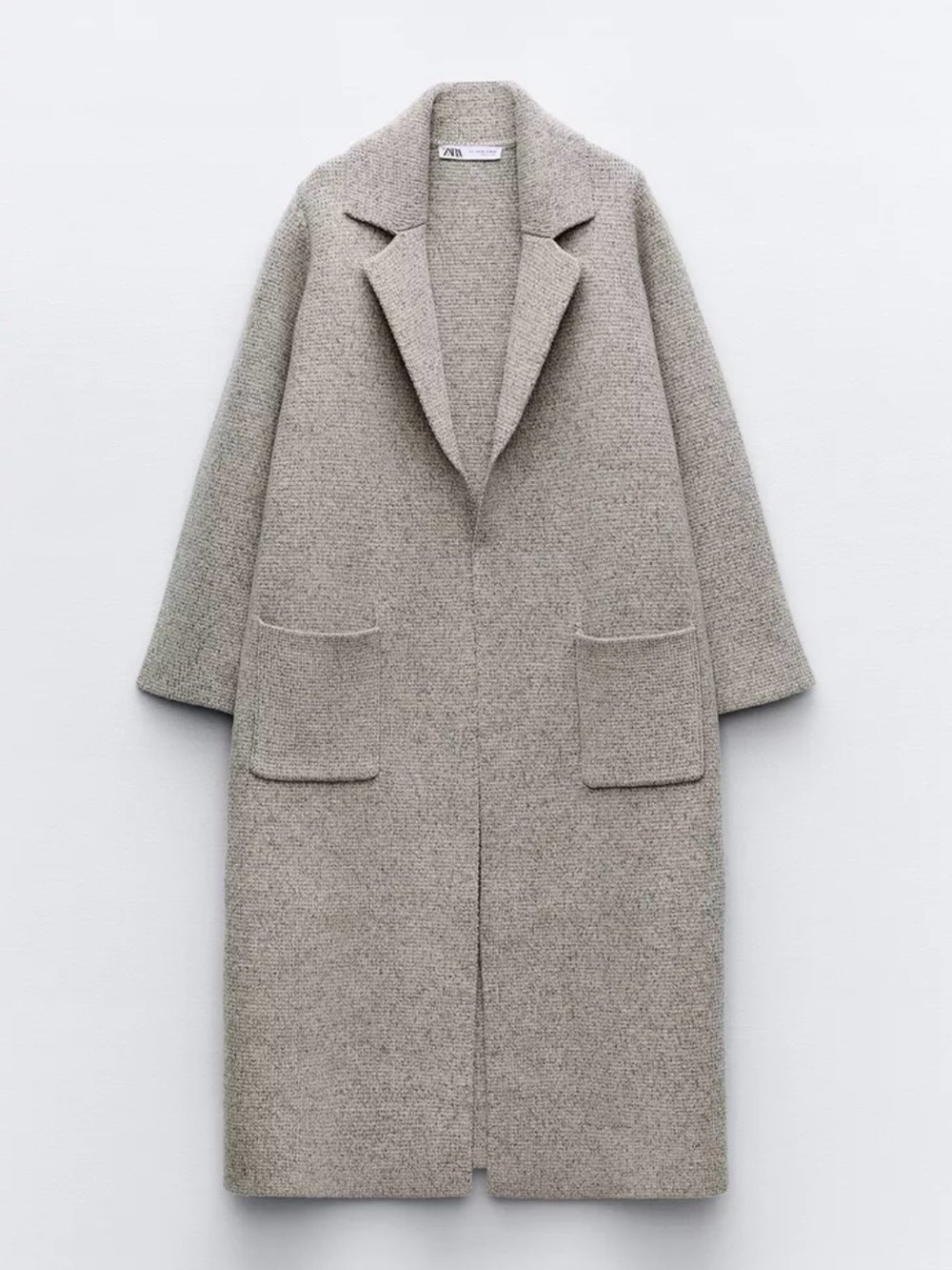 Zara Wool Blend Light Grey Textured Oversized Sweater Coatigan